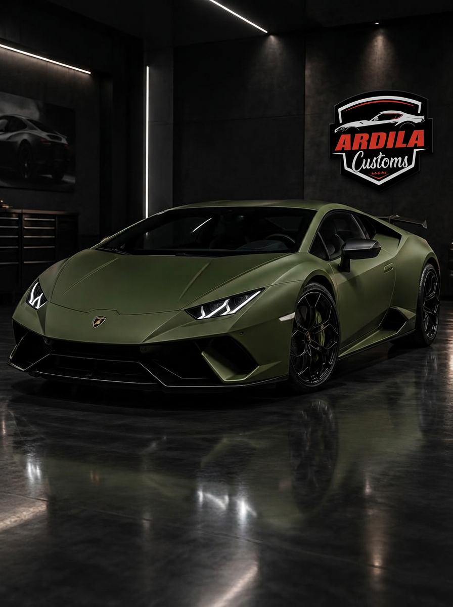 Lamborghini wrapped in satin green vinyl